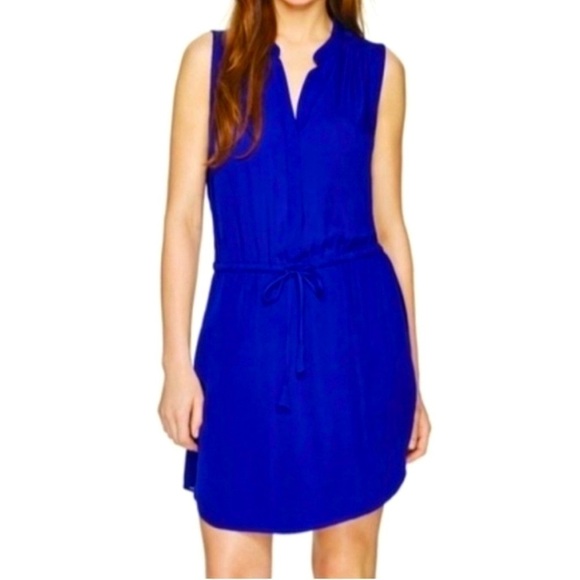 Babaton Aritzia Silk Sleeveless Dress Blue Drawstring Pockets Button Down XXS - Picture 1 of 7